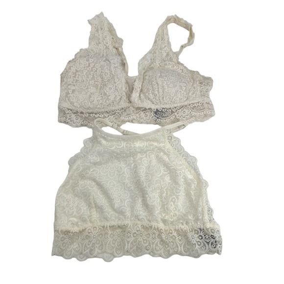 Aerie bundle / lot of white / cream bralettes high neck & lace overlay sz medium - Picture 1 of 10